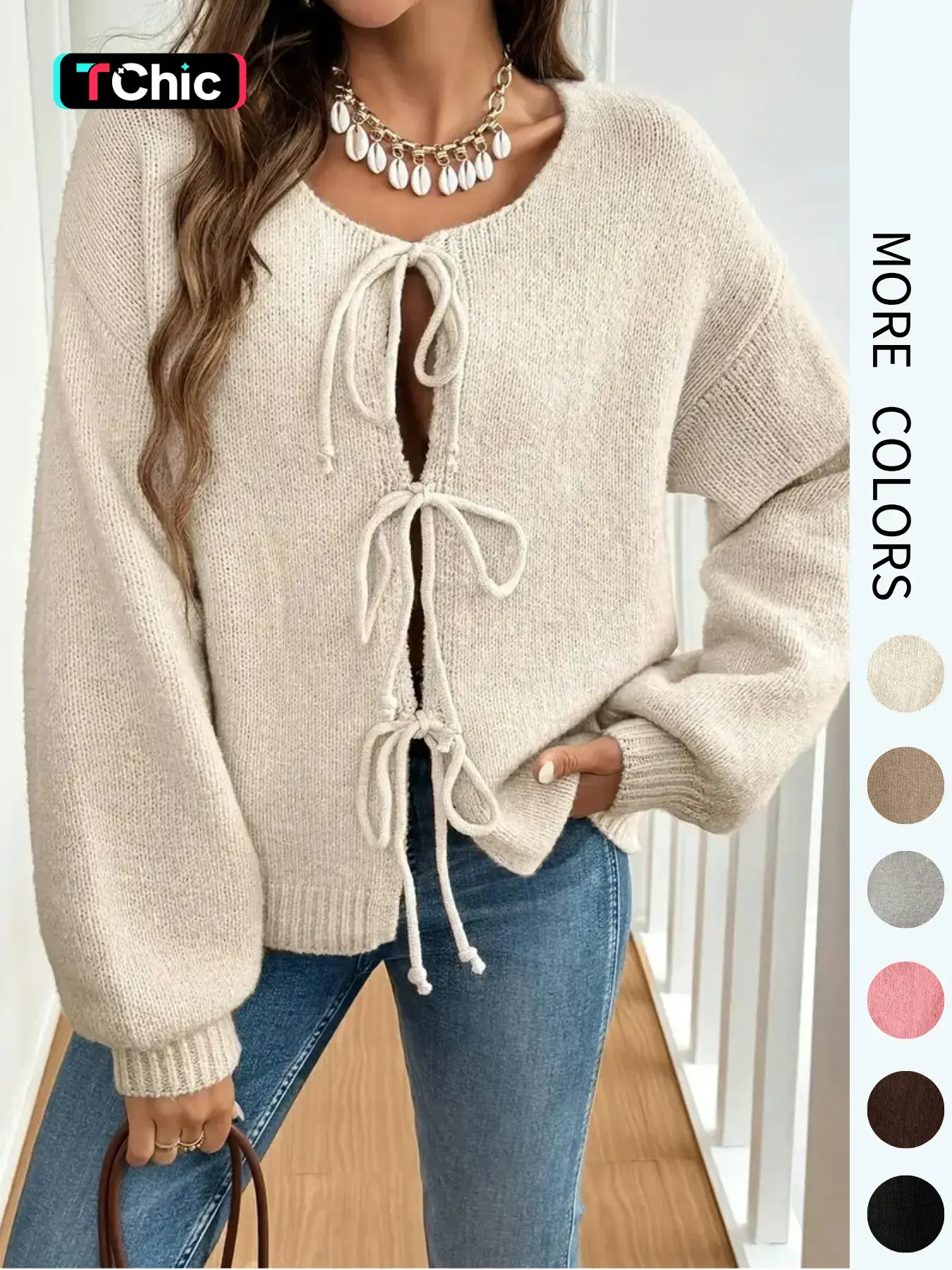 Women's Solid Color Tie Front Drop Shoulder Cardigan Sweater, Lightweight Casual Loose Fit Long Sleeve Knitwear for Fall & Winter, Fashion Women's Knit Clothing for Daily Wear, Casual Fashionable Tops, Knitting