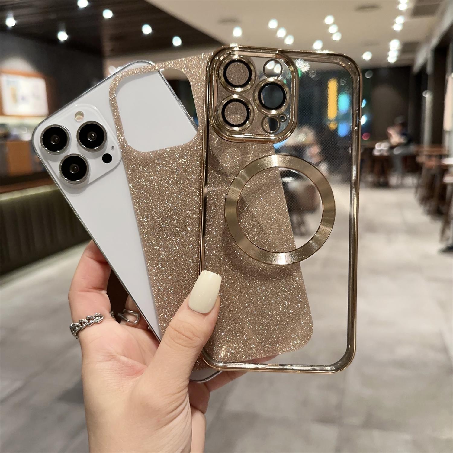 MagSafe Case For iPhone 16 Pro Max 15 14 13 Compatible with Magnetic Charging Bling Glitter Case Plating Bumper with Camera Lens Cover