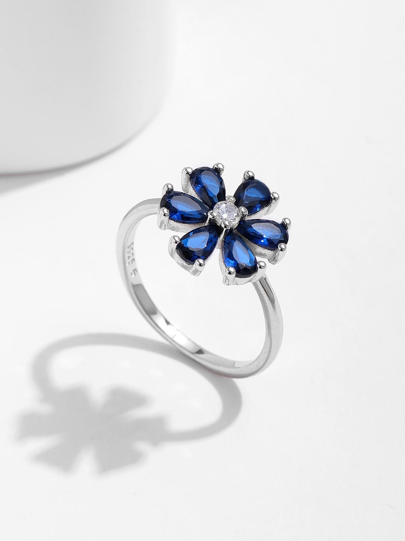 S925 Sterling Silver Flower Design Ring, Fashion Artificial Zircon Decor Ring for Party, Daily Decor, Trendy All-match & Exquisite Jewelry for Birthday Gift