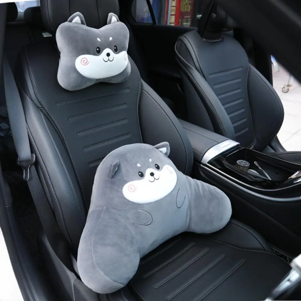 Car Lumbar Support & Neck Pillow Set, Cute Soft Fluffy Auto Interior Accessories for Drivers, Ergonomic Cushion for Back Pressure Relief, Gift for Travel, Car Interior Accessories, Comfortable