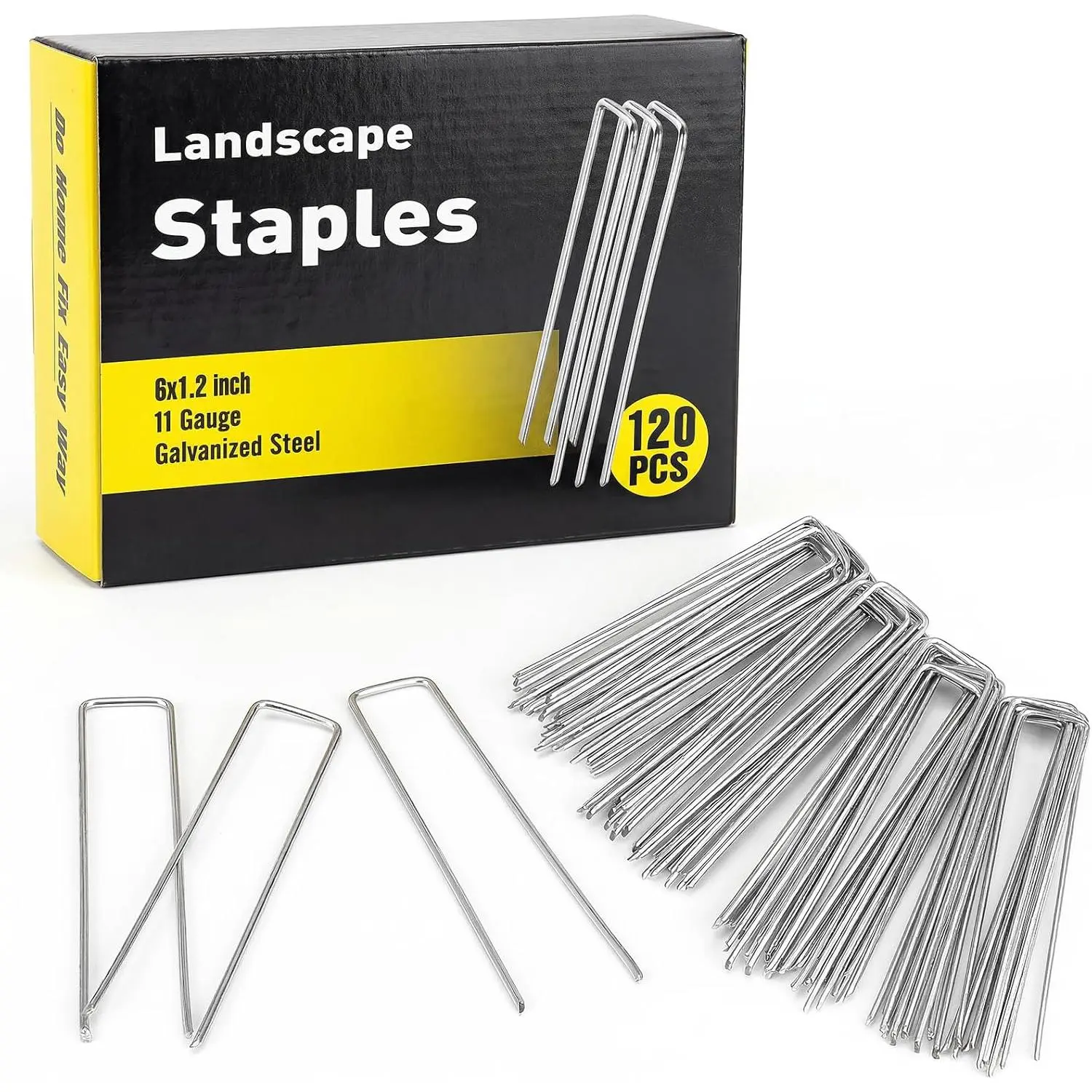 120 Pack 6 Inch Landscape 11 Gauge, Galvanized Ground Stakes SOD Pins, Lawn Yard Stakes for Plant Tent Fence Landscaping Decorations