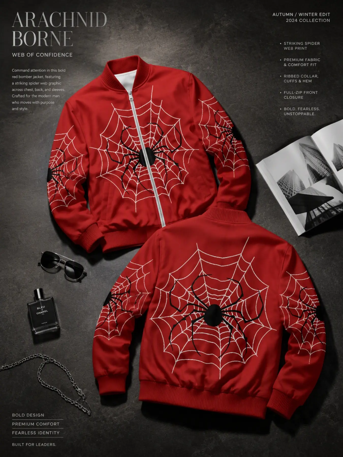 Men's Spider Web Pattern Full Zip Bomber Jacket, Vintage Spider Spider Print Baseball Neck Windproof Jacket, Gothic Streetwear Fall Winter Coat