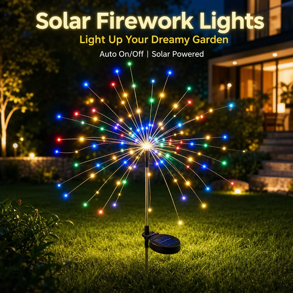 New Upgraded Solar Firework Starburst Stake Lights, IP65 Waterproof Outdoor Landscape Lawn Lamp, Auto Day/Night Sensor Solar Copper Wire Sparkler Lights for Garden, Patio, Backyard, Walkway, Christmas Holiday & Party Colorful Decor Lighting
