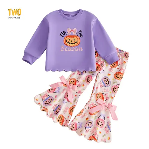 Halloween Toddler Baby Girls Outfit Long Sleeve Sweatshirt With Bell Bottom