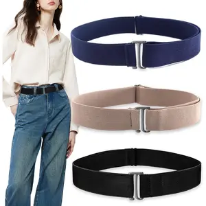 3 Pack No Show Elastic Stretch Belts for Women and Men, Tuck Crop Band，Invisible Strap Belt with Flat Buckle for Jeans Pants Dresses AdjustableGift.