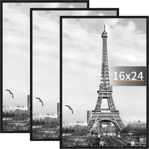 16x24 Picture Frame Black 3 Pack, Scratch-Proof Poster Frames 16 x 24 for Photo Gallery - Slide-In Strips, Horizontal or Vertical Wall Mounting
