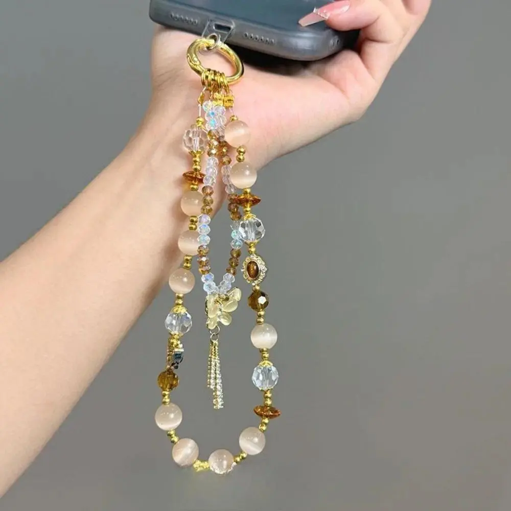 Women's Korean Sparkling Pink Imitation Crystal Beaded Keychain, Purple Tassel Accessory, Simple Shiny Mobile Phone Lanyard & Bag Pendant with Sparkling Look