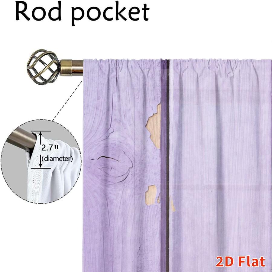 2Pcs Romantic Purple Lavender Floral Wooden Board Sun Blocking Curtains Digital Printed Rod Pocket, Window Treatment For Bedroom Office Kitchen Living Room Study Home Decor