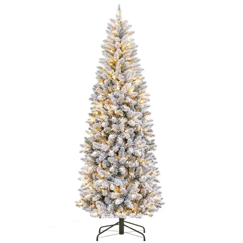 Gaomon Magical Fluffy Slim-Shape Artificial Pre-Lit Flocked Pencil Christmas Tree, 6/7.5/9ft Glam Indoor Giant Centerpiece, Snow Cover, Warm White LED Lights, Flame-Retardant PVC, Hinged Branches, Space-Saving Apartment Decor (Fits Ornaments) #SohoChic