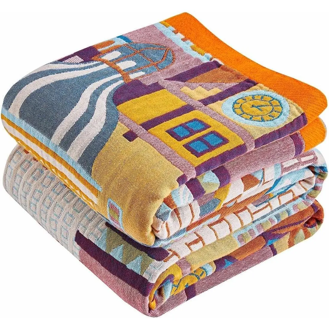 Boho Throw Blanket 100% Cotton Muslin Woven Blanket Bohemian Bed Throws Vintage Rustic Farmhouse Decor Reversible Bed Blanket Quilt for All Seasons（Pink 50"x60"）