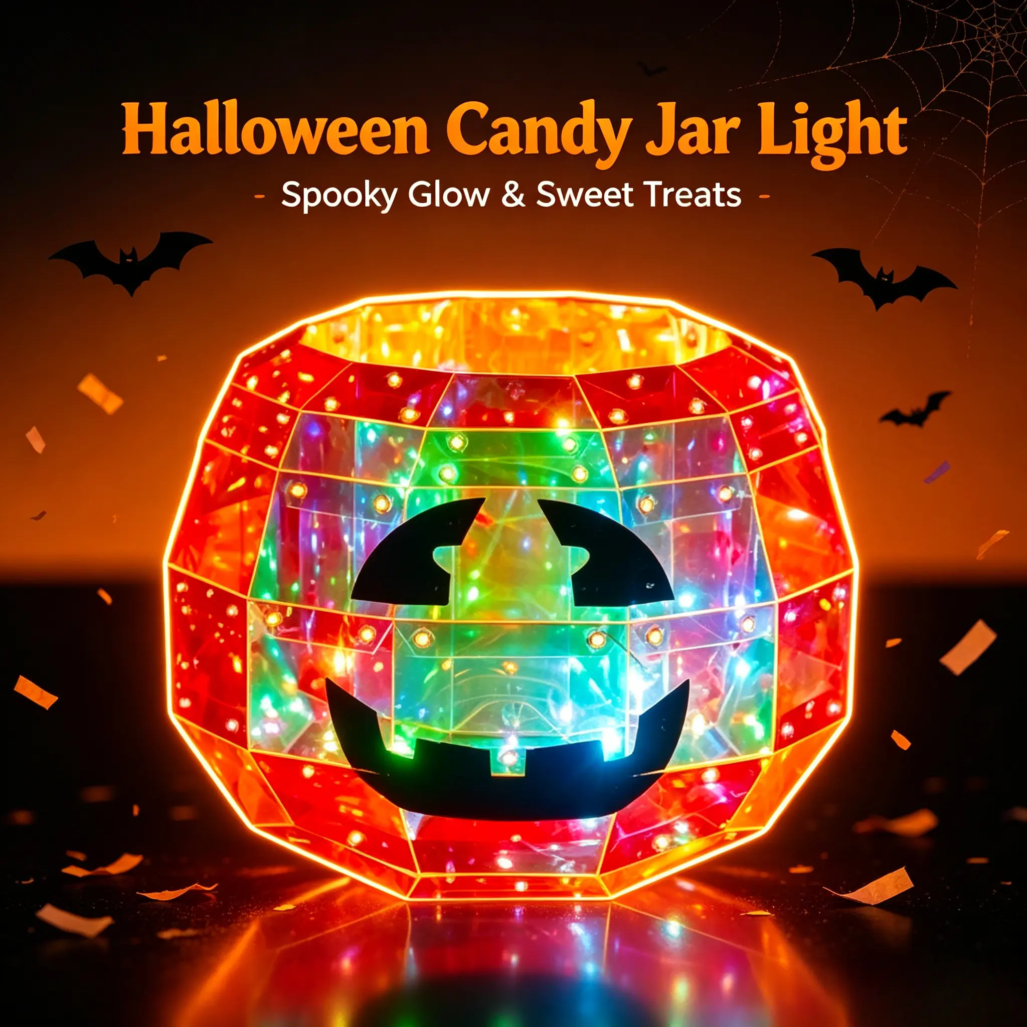 Iridescent Faceted LED Pumpkin Lantern Candy Bowl, 8 Color Changing Light Modes USB Powered Halloween Trick Or Treat Candy Storage Jar, Aesthetic Crystal Pumpkin Light Table Centerpiece Ornament for Halloween Party Indoor Home Holiday Atmosphere Decor