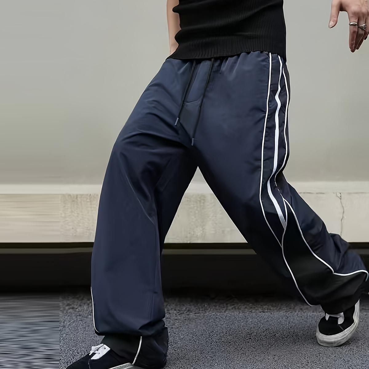 2026 Men's Retro Striped Track Pants, Elastic Waist Drawstring Baggy Windbreaker Joggers with Side Pockets, Lightweight Breathable 90s Streetwear Track Pants for Running, Gym, Daily Wear, Men's Fashion Y2K Bottoms