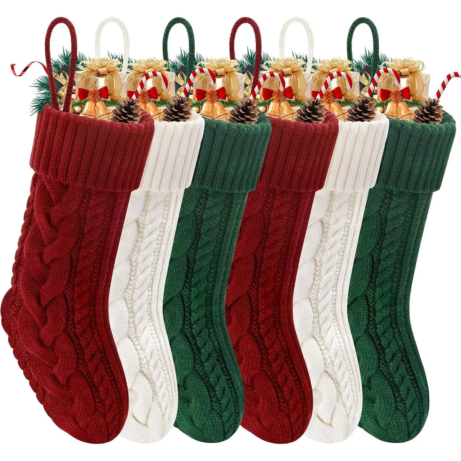 Christmas Stockings 6 Pack 18 Inches Large Size Knitted Stocking Christmas Decorations for Family Holiday Party Decor