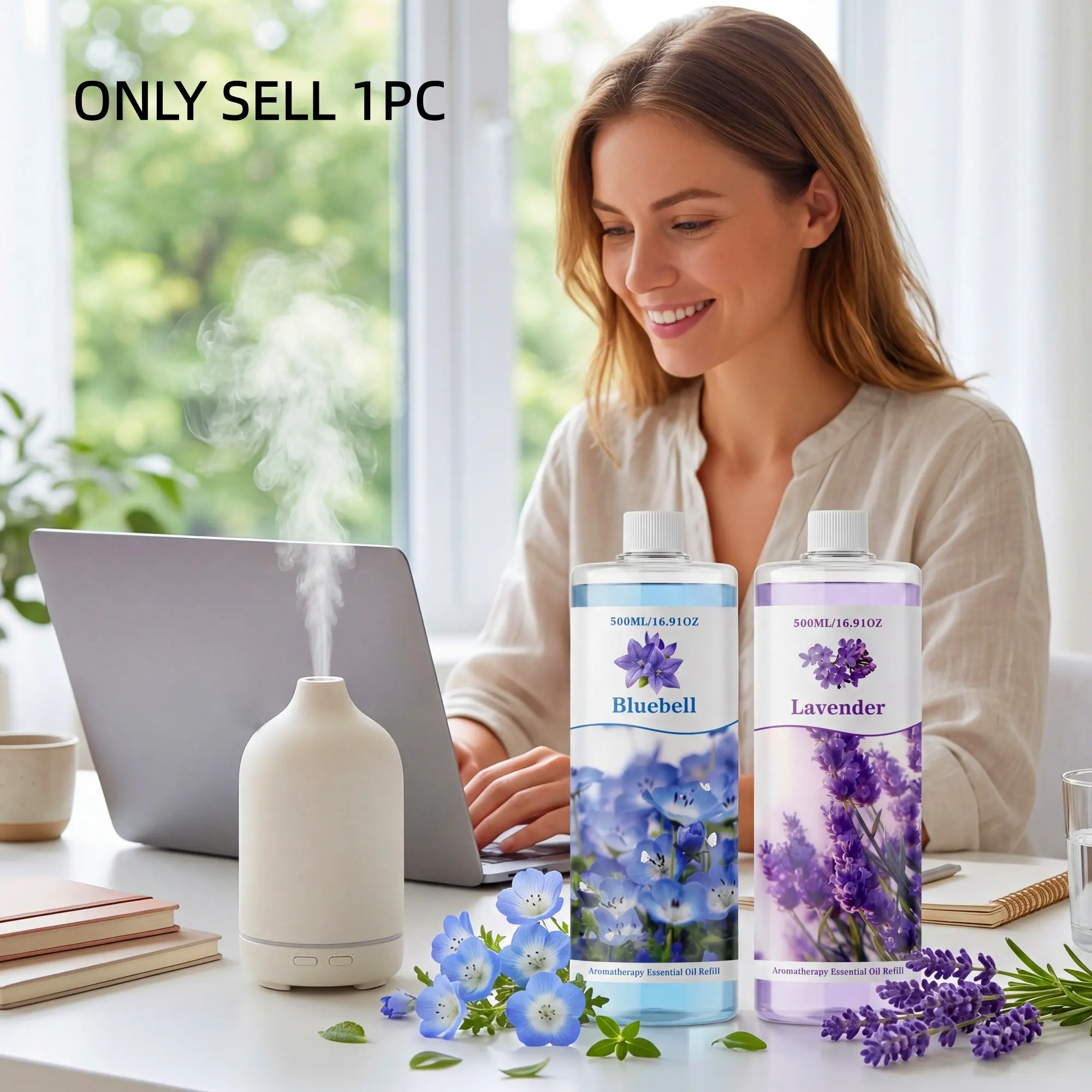 Large-capacity aromatherapy essential oil refill (500ml/16.9oz), Lavender, Aromatic scents, oil-based essential oils, suitable for diffusers, humidifiers, and car air fresheners, Eliminates odors, enhances quality of life