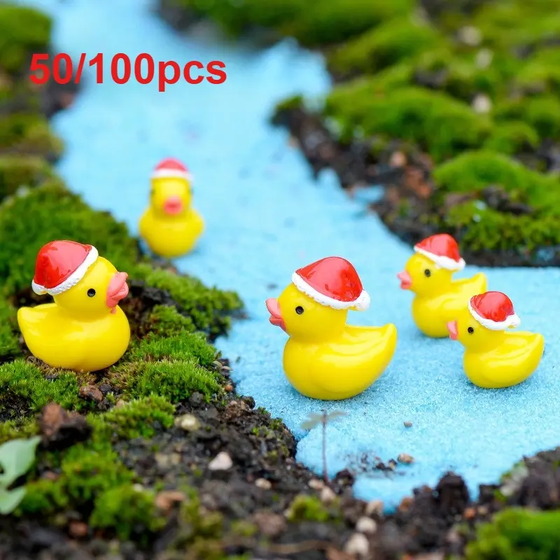 50/100pcs Christmas Yellow Duck Resin Ornament Garden Decor Christmas Holiday Decoration Mini Resin Craft For Moss Micro Landscape DIY Accessories Bulk Options Mini Size Christmas Theme Resin Material