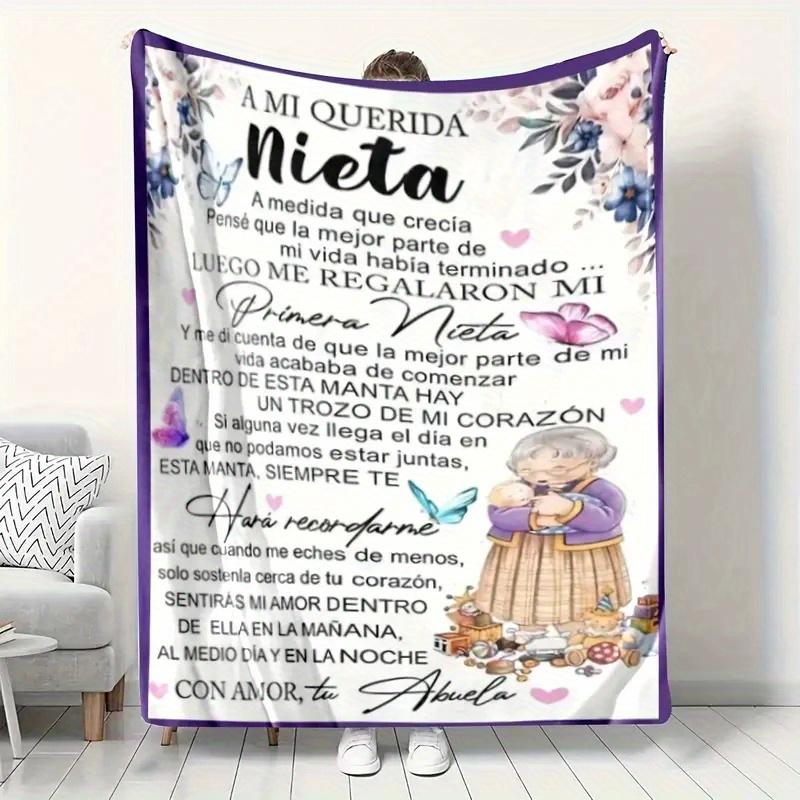 Spanish Flannel Throw Blanket with Granddaughter Letter Print - 280GSM Cozy All-Season Blanket for Couch, Car, Office & Travel