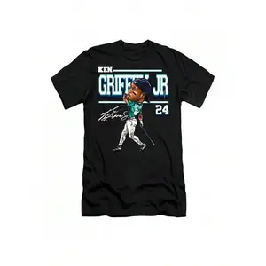 Ken Griffey Jr Signature Cotton-Shirt - Black Unisex Classic Shirt With Signature & Number 24 Design, Breathable Regular Fit, All-Season Casual Wear Men & Women, Sports Fan Apparel,  Comfortable FabricFashionable Items Suitable Both Men And Women, Gifts