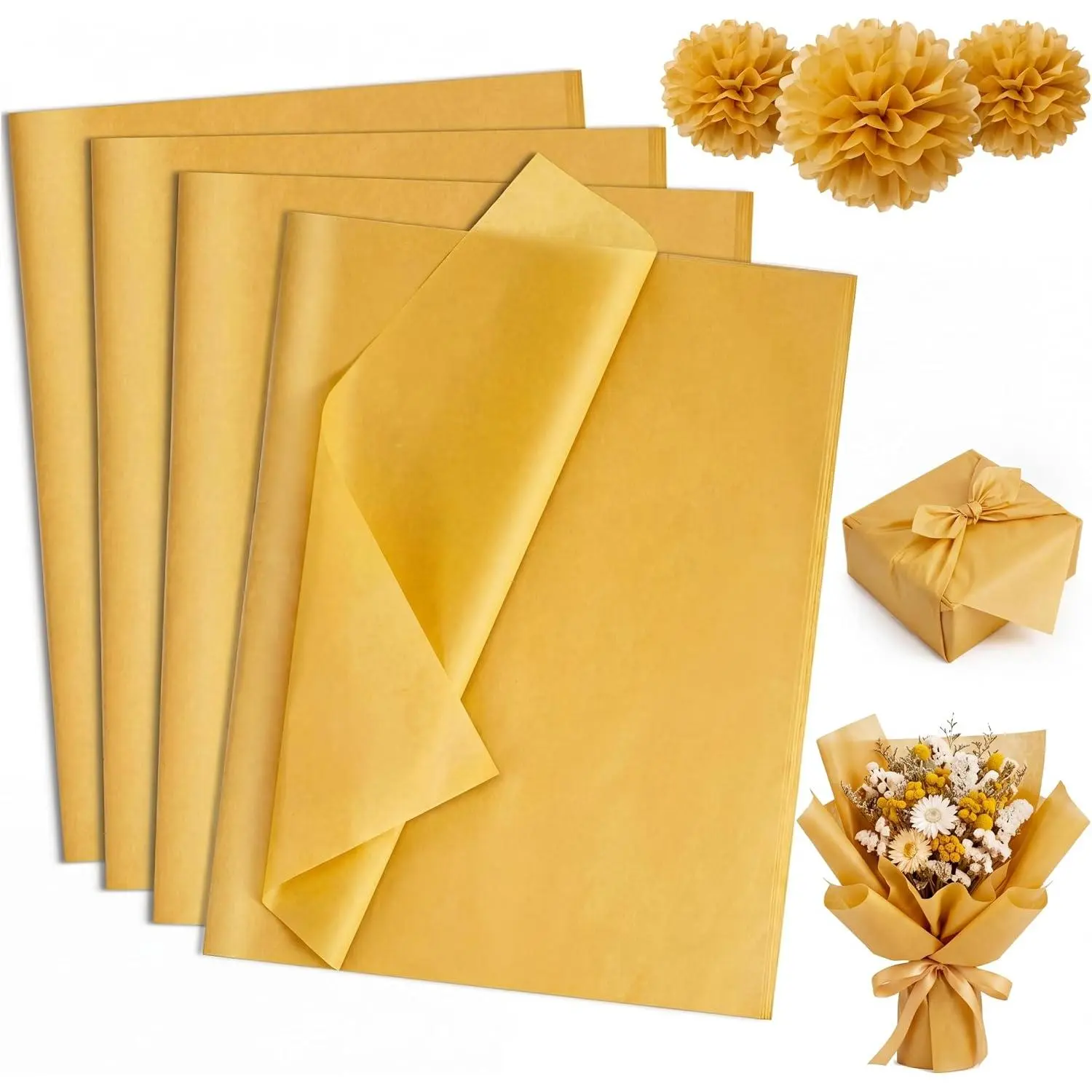 160 Sheets Gold Tissue Paper for Gift Bags 20 X 14 Inches Gift Tissue Paper Bulk for Crafts Weddings Birthday Party Decorations and Wine Bottle Wrapping