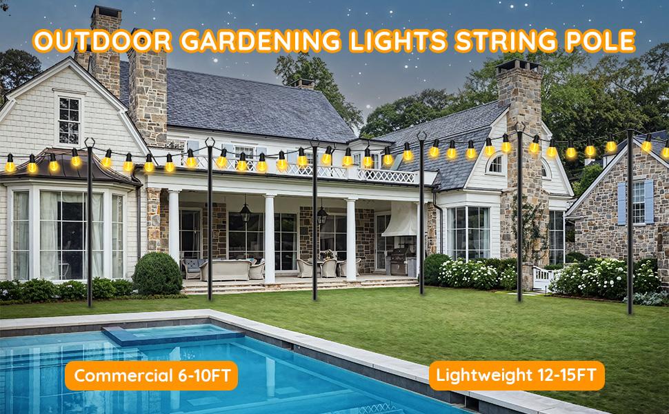 4-8 Pack String Light Poles, Outdoor String Light Pole 10ft Forked Metal Light Pole with Adjustable Outdoor Light Stand, Deck, Backyard, Garden, Wedding, Rustproof and Sturdy with Hooks 4-8 Pack String Light Poles, Outdoor String Light Pole 10ft Forked Metal Light Pole with Adjustable Outdoor Light Stand, Deck, Backyard, Garden, Wedding, Rustproof and Sturdy with Hooks