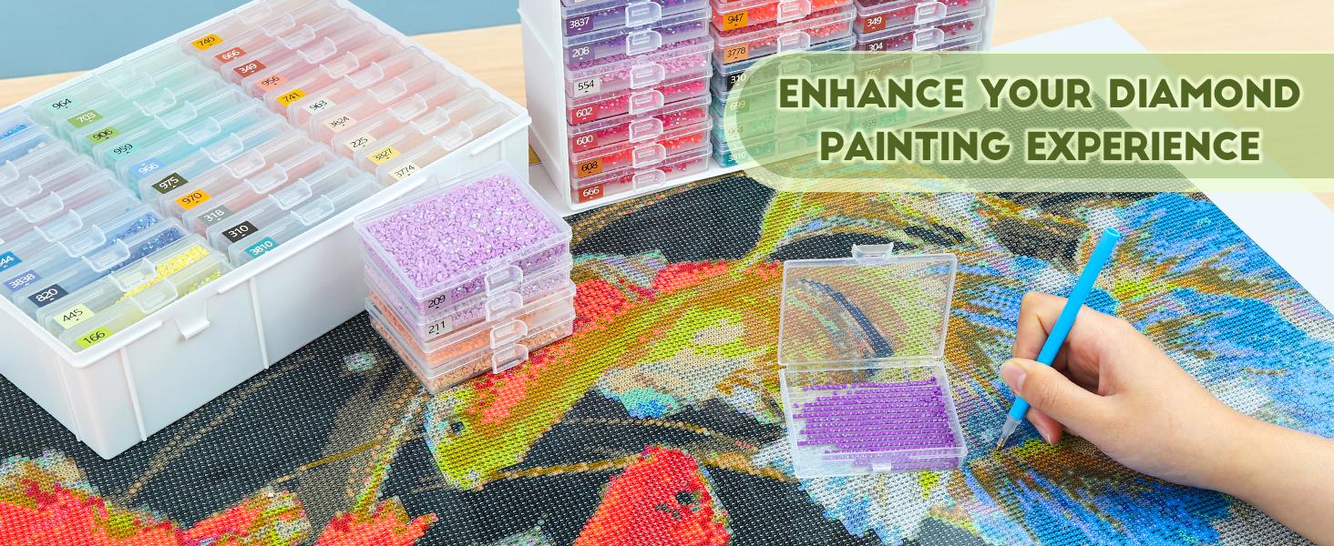 Diamond Painting Trays with Lids and Diamond Art Storage, 60PCS Diamond Art Accessories with Storage Containers, 2-in-1 Drill Storage and Line-Up Tool, 2 Packs 5D Diamond Painting Tools for Beads