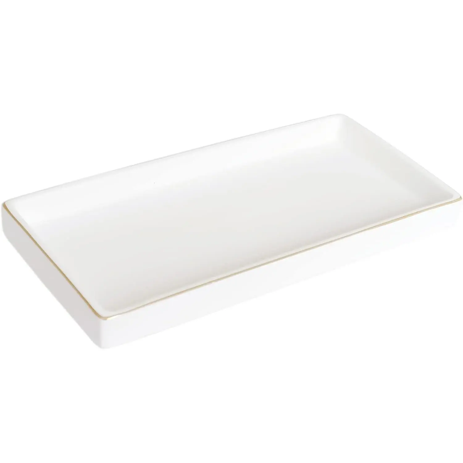 10 x 5 Ceramic Bathroom Tray for Countertop, Decorative Vanity Tray for Dresser Tops, Small Rectangular Trays for Perfume, Candle, Jewelry, Cosmetics (White)