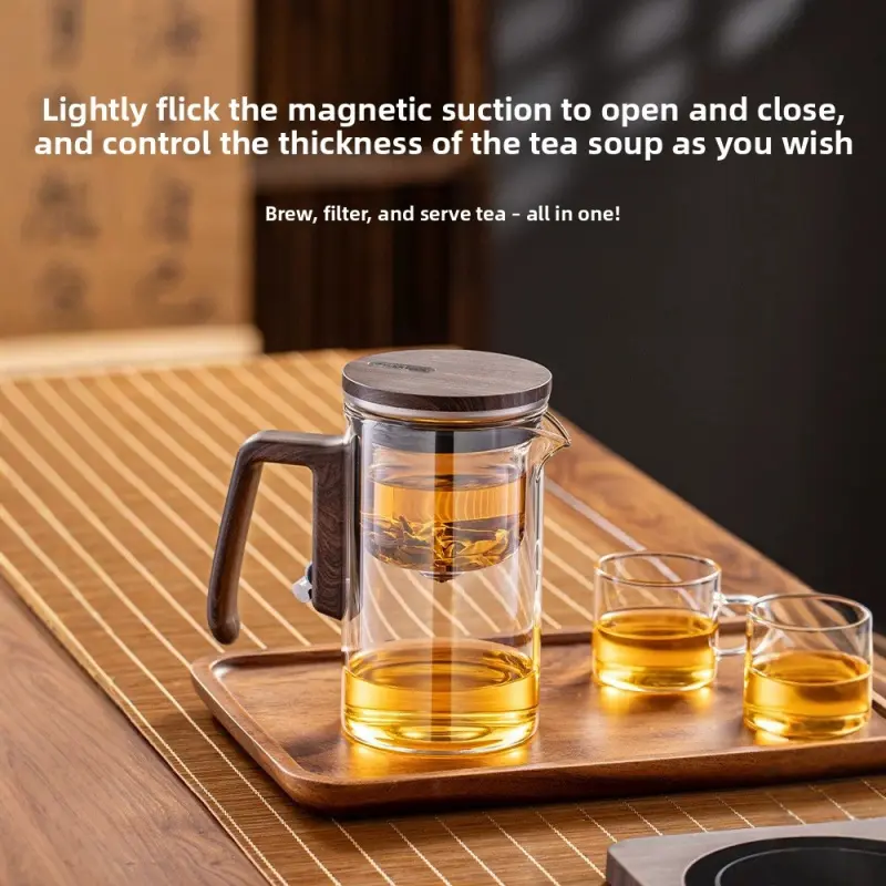 1pc Glass Tea Infuser Pot with Automatic Filter and Decanter Office Gongfu Tea Set for Home Office Use