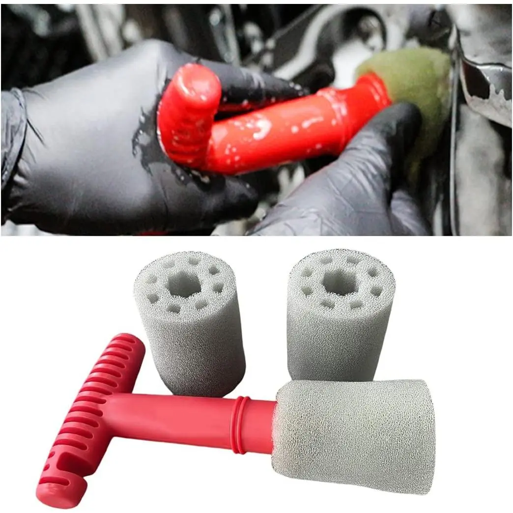 Wheel Detailing Brush, Removable Insert Lug Wash Nut Sponge Cleaner Tool for Wheels, Embedded Steel Ring Screw Cleaning Brush with Handle,  Exterior Accessories Cleaning Tool Set
