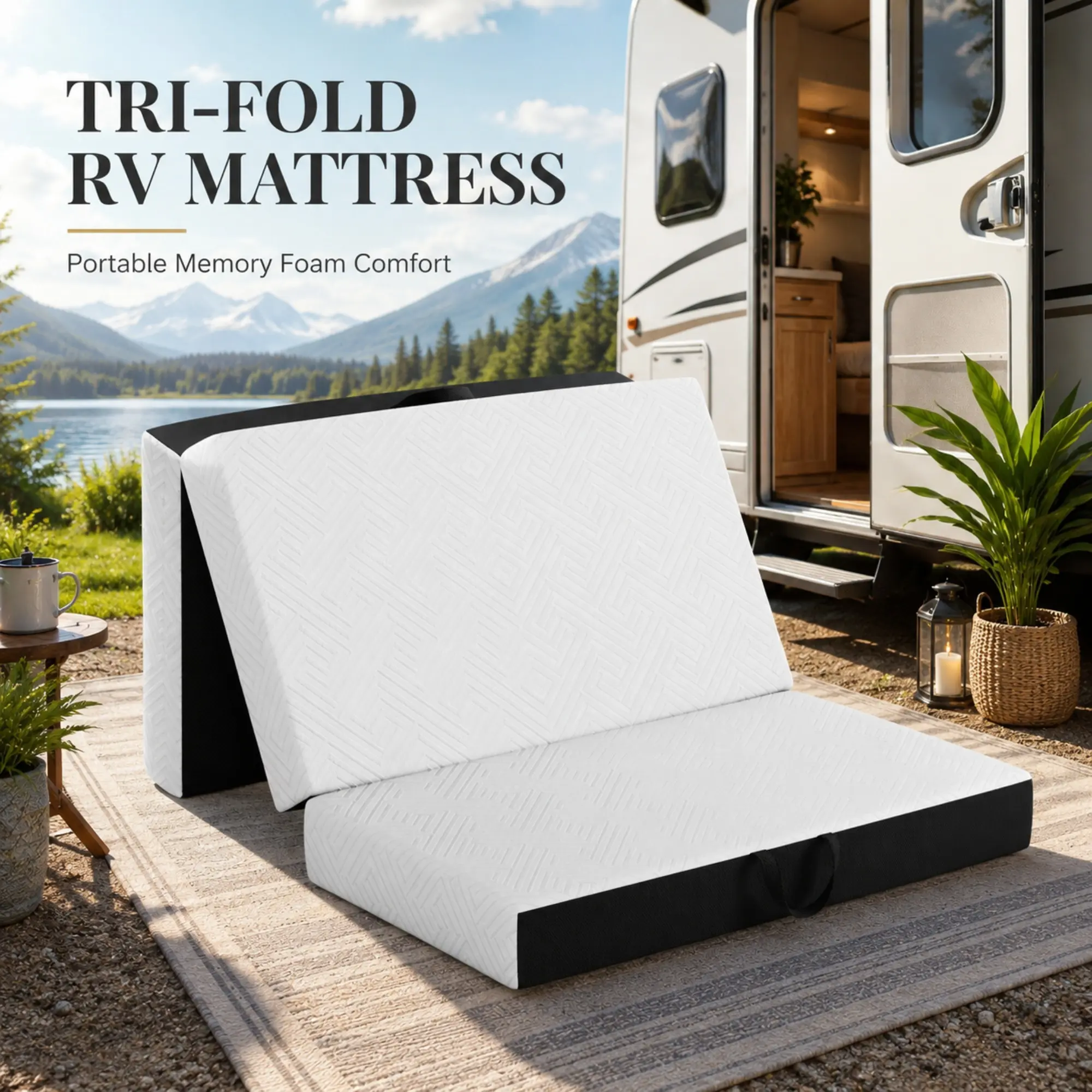 4/6-Inch Trifold Mattress, High-Resilience Foam Portable Foldable Sleeping Pad for RV, Camper & Truck Camper, Space-Saving Compact Floor Bed, Perfect for RV Living, Camping & Guest Overnight Use