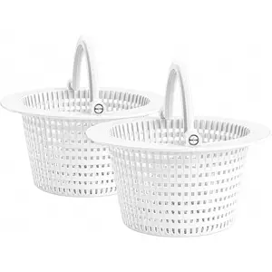 FibroPool Above Ground Pool Skimmer Basket Replacement 2 Pack - Through-Wall Strainer - Pivot Handle - 6.45" Top Width - Pool Filtration Strainer