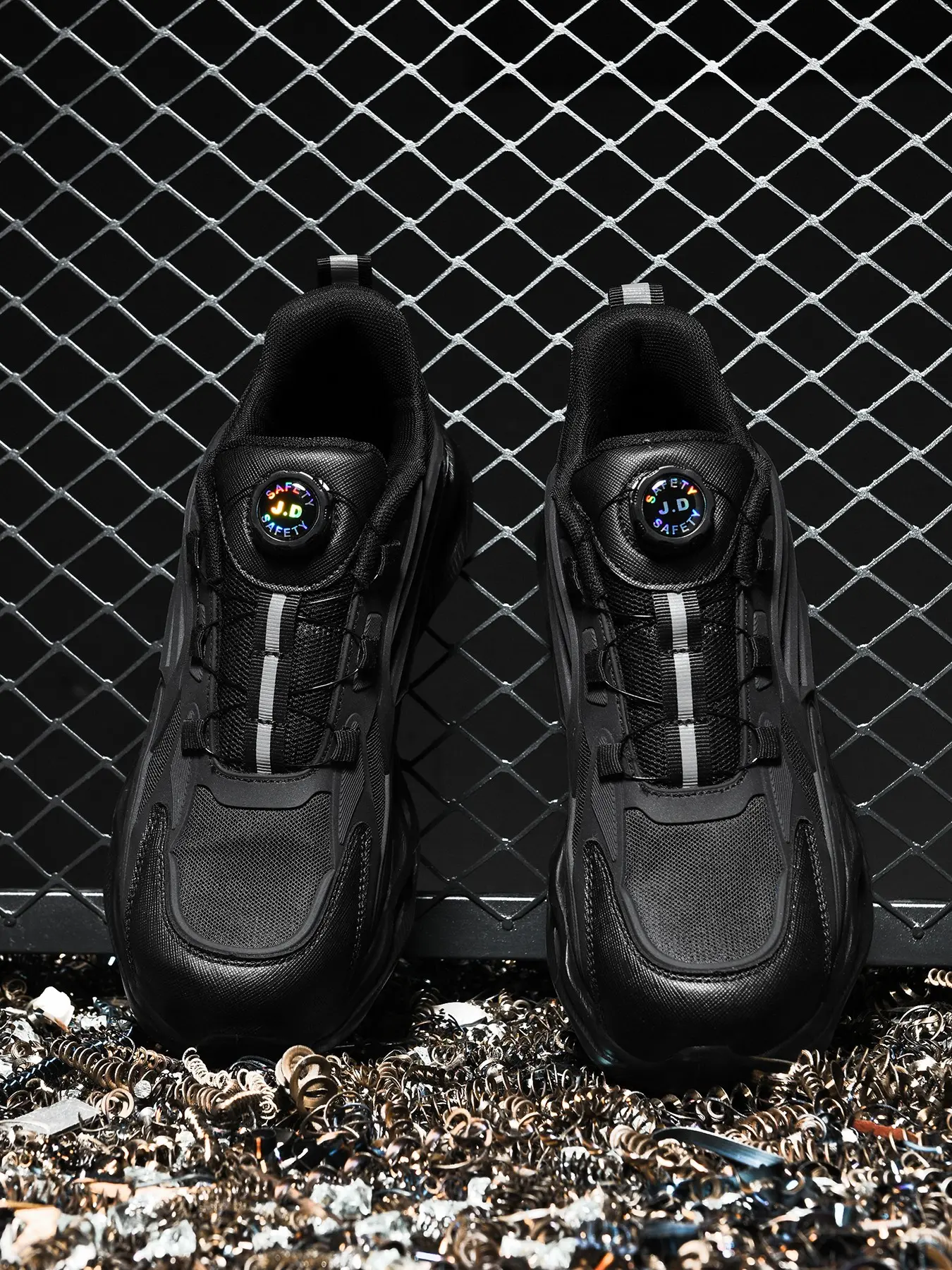 Low Top Rotating Buckle Safety Shoes, Construction Work Shoes, Anti-Compression Steel Toe, Slip Resistant, Shock Absorbing, Ideal for Outdoor Activities