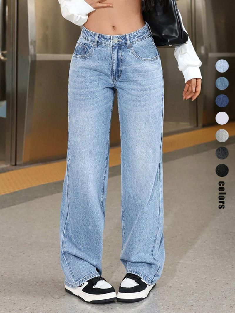 Women's Wide Leg Jeans, Fashionable Casual Denim Jeans for Daily Wear, Women Trousers for All Seasons, Denim Clothing