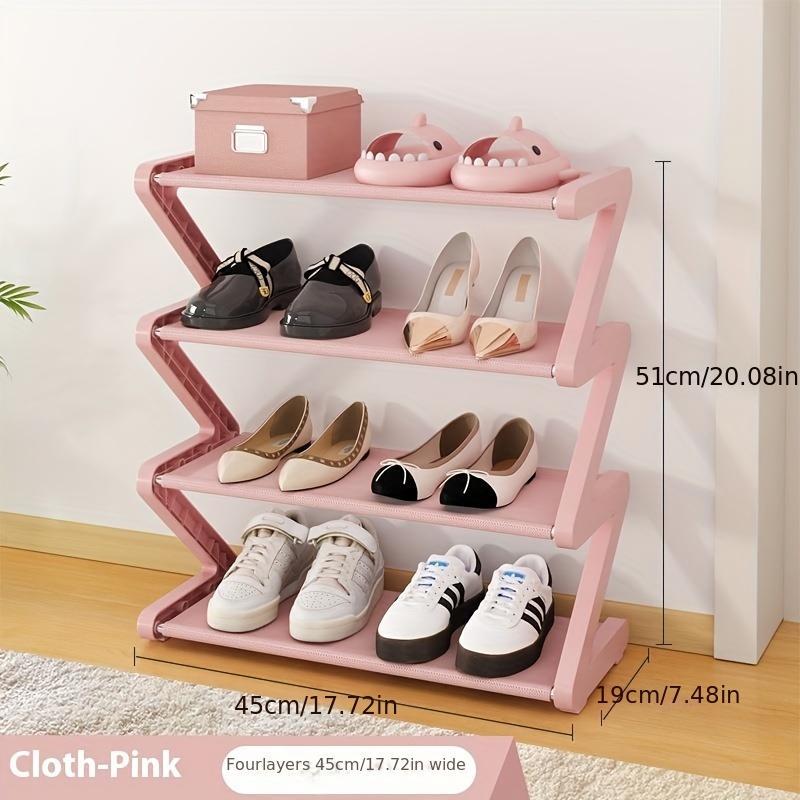 4 Layer Z Shaped Shoe Rack, Durable Plastic Shoe Storage Rack, Easy To Stack, Suitable for Home and Dormitory Organization