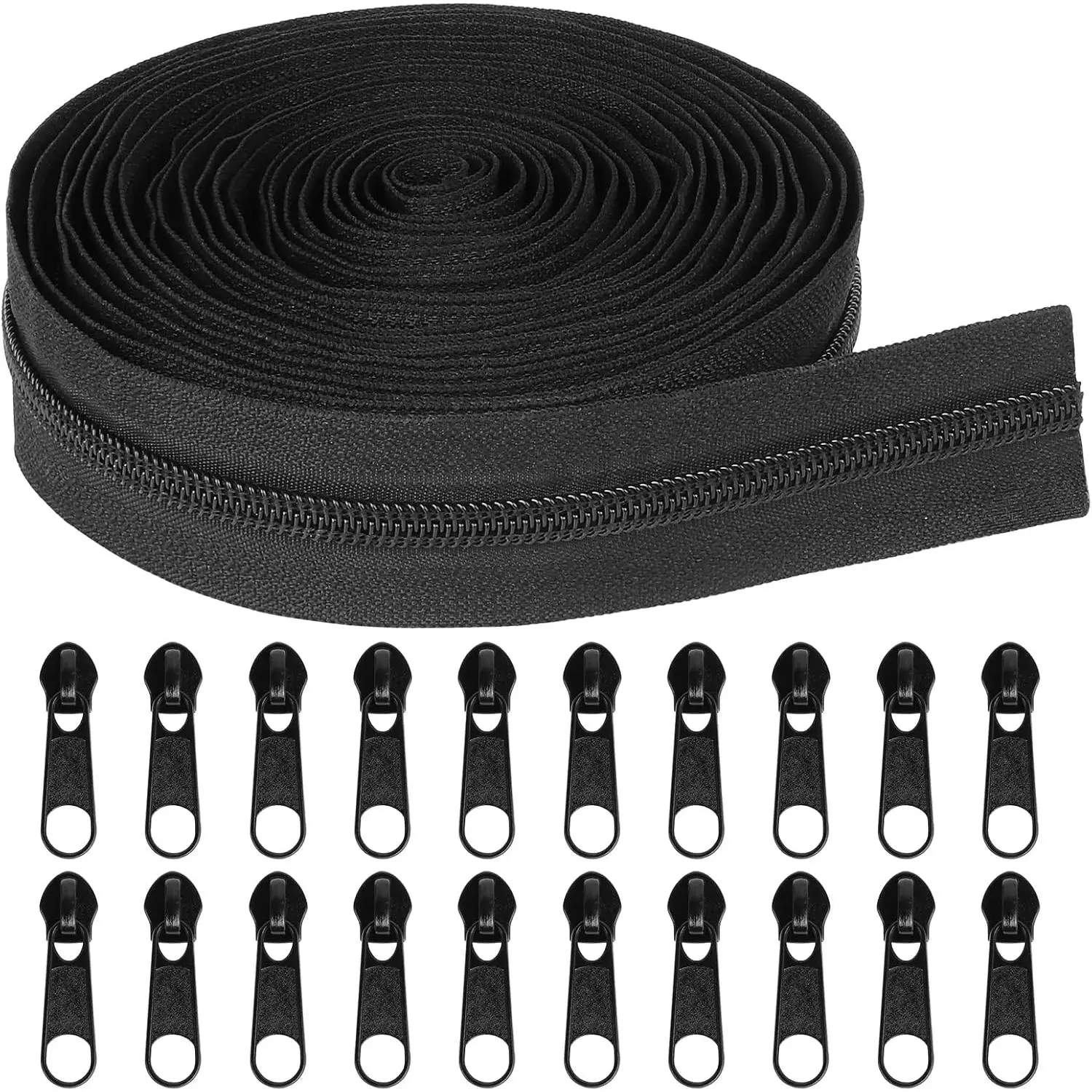 5Yards Bulk Zippers, (#5) Black Nylon Coil Zipper by the Yards for DIY Sewing Craft Bags with  20 count Sliders (#5 Black)