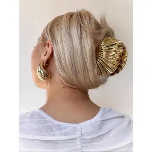 Women's Vintage Shell Shaped Metal Hair Claw with Metallic Finish, Elegant Hair Accessories for Women & Girls, Minimalist Aesthetic Headwear Suitable for Thick Hair Hairstyles Ideas, Claw Clip, Metallic, Hair Claw Clips
