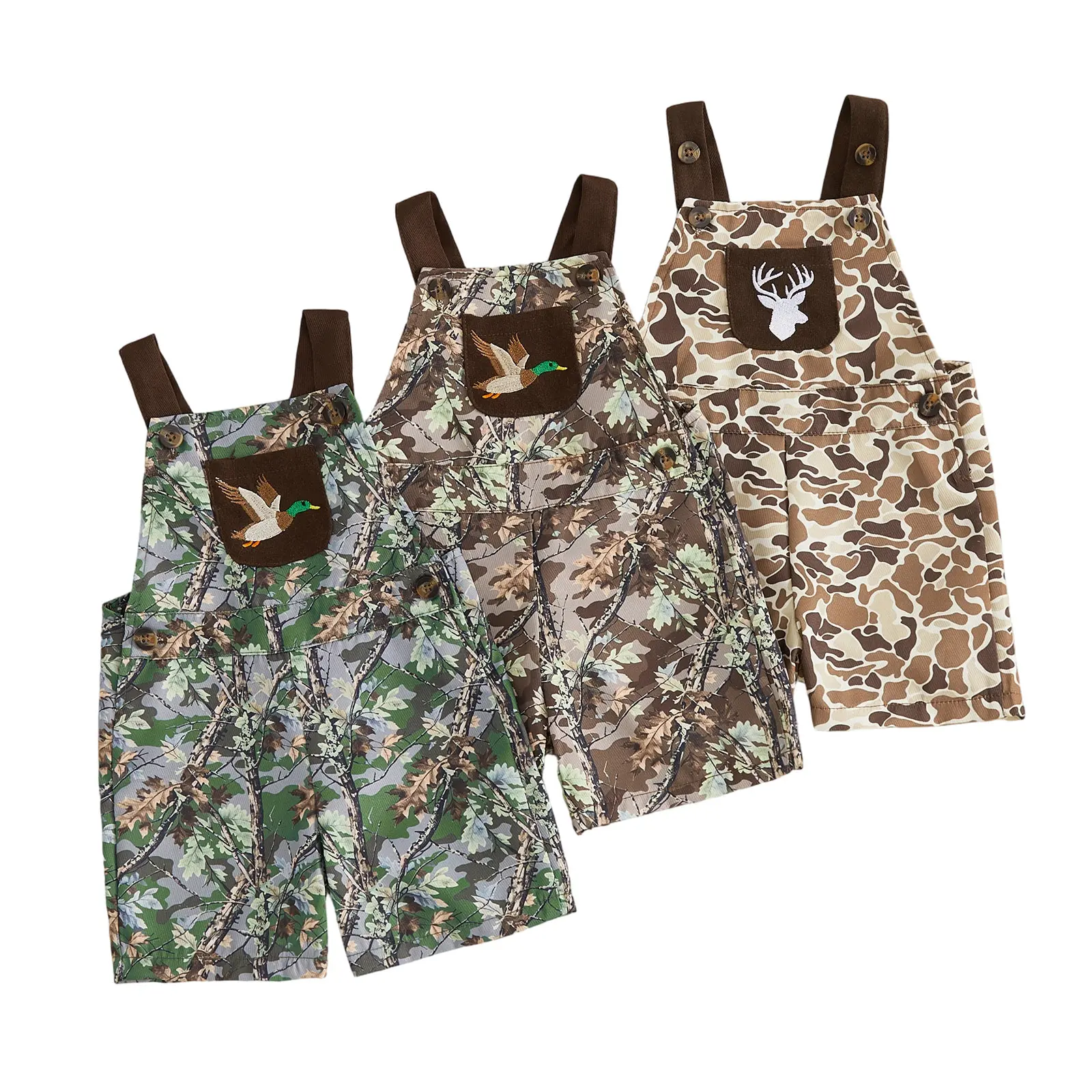 Toddler Boys' Sleeveless Branch Camo Overalls - Wide Leg Suspender Shorts Bodysuit Clothes, 100% Polyester Summer Onesies Outfit for 6M-3T
