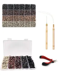 New Hair Extension Silicone Beads, 1000/1920 Pieces, Five Color Silicone Lining Micro Rings, Includes Hair Clip, Hook Needle, Full Set