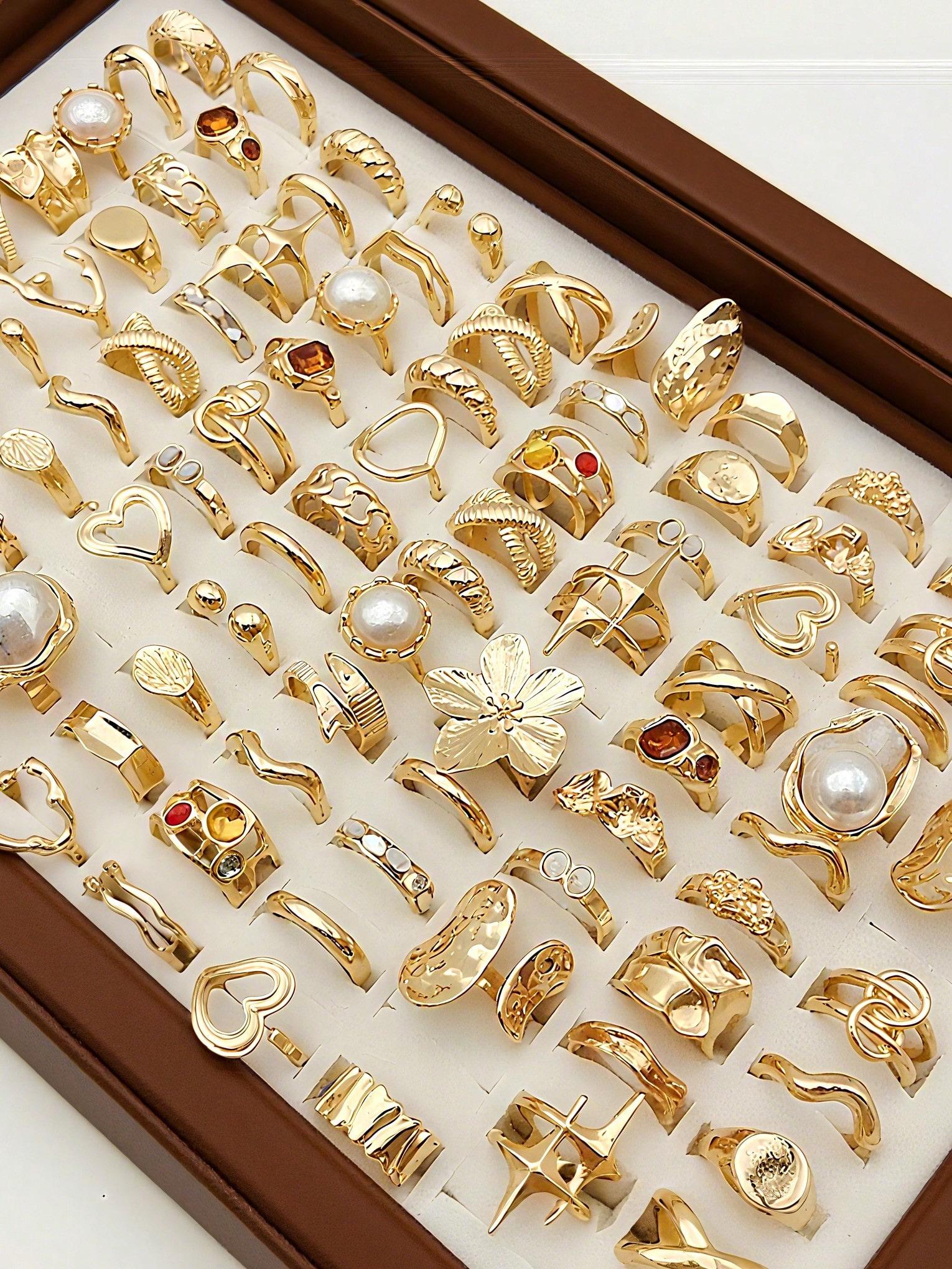 Women's Elegant Vintage Ring Set, Floral & Faux Pearl Designs, Perfect for Daily Wear, Parties, Weddings, Autumn Winter Jewelry Collection Women's Elegant Vintage Ring Set, Floral & Faux Pearl Designs, Perfect for Daily Wear, Parties, Weddings, Autumn Winter Jewelry Collection