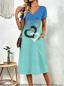 2026 European and American Fashion V-Neck Pocket Short-Sleeve Women's Dress