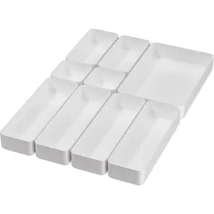 9 Pcs Stackable Drawer Organizer Trays Set, Multifunctional Stackable Storage Trays for Vanity, Bathroom, Kitchen, Desk Drawer Organizer Office. Plastic Drawer Organizers Available In 5 Colours, White