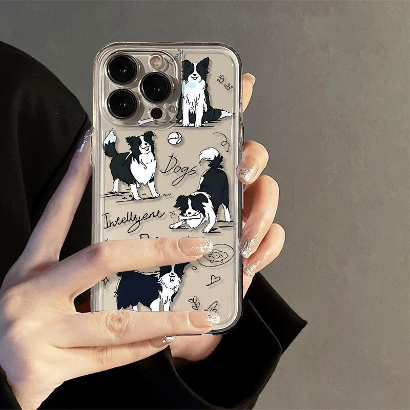 Cartoon Border Collie Phone Case, Shockproof Full Coverage Design, Drop-Resistant Phone Cover, Compatible with Iphone 17 Promax/16/15/14/13/12/11 Transparent Phone Case, Phone Cover, Valentine'S Day Gift for Couples.