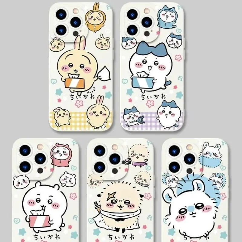 Chiikawa Hachiware Cartoon Smartphone Casing, Handheld Cellphone Device Case for iPhone 17 Pro Max 17E 16 15 14 13 12 11 Pro Max 17Air Plus & Samsung Galaxy S26 S25 S24 S23 S22 S21 FE Ultra Plus, Anti-Fall Transparent Shockproof Soft Silicone Accessory