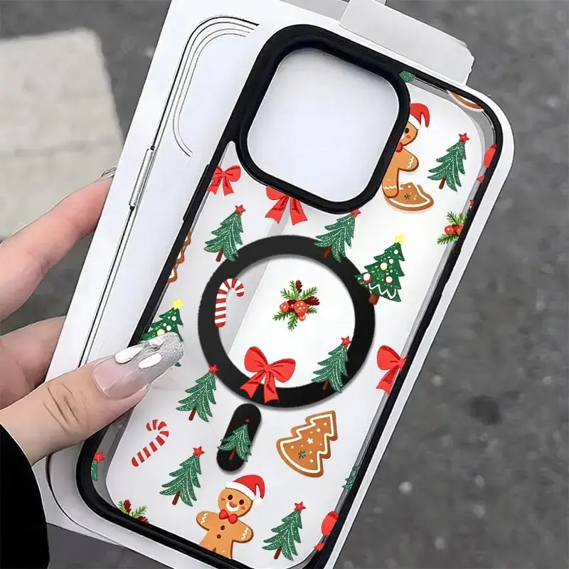 Festive Gingerbread Man Xmas Tree Phone Case Compatible with iPhone 17 16 15 14 13 12 Pro Max - Cute Christmas Sticker Cover Gift