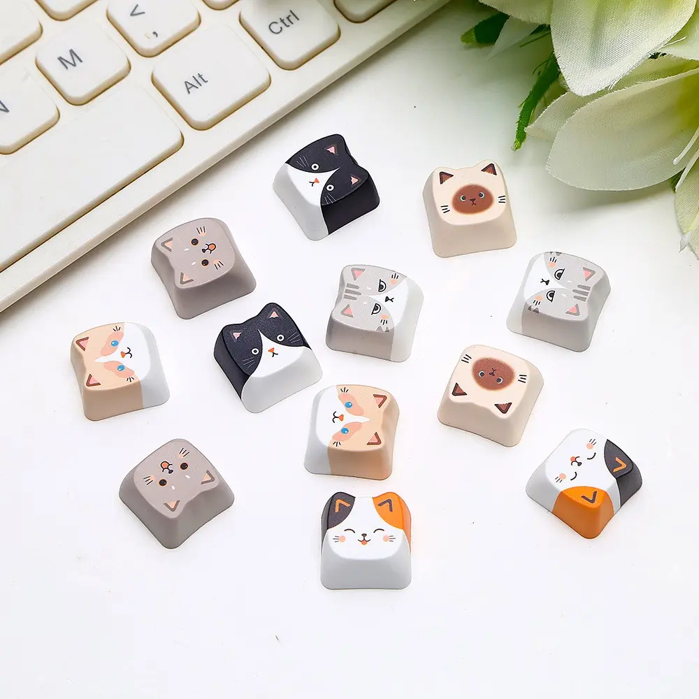 12pcs Random Color Cat Keycaps, Typing Practice Tool for Writers, Gamers, Office Workers, Travelers, Fun Design, Keyboard Training Gear