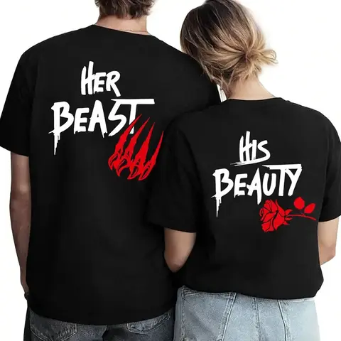Beast & Beauty Unisex Loose-Fitting Art-Armor Style Couple Hoodie Set - Cotton Classic, Machine Washable, Printed, Cold Wash Compatible, Valentine’s Day Gifts for Couples (Sports Tops)