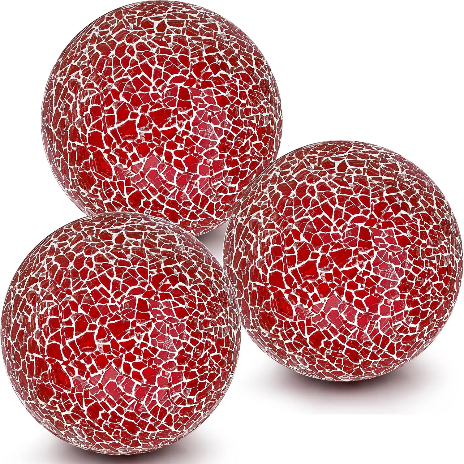 3 count Mosaic Sphere Balls Decorative for Bowls,3.15 Inch Red Orbs Glass Balls for Centerpiece Bowls,Mosaic Sphere for  Decoration Dining Table