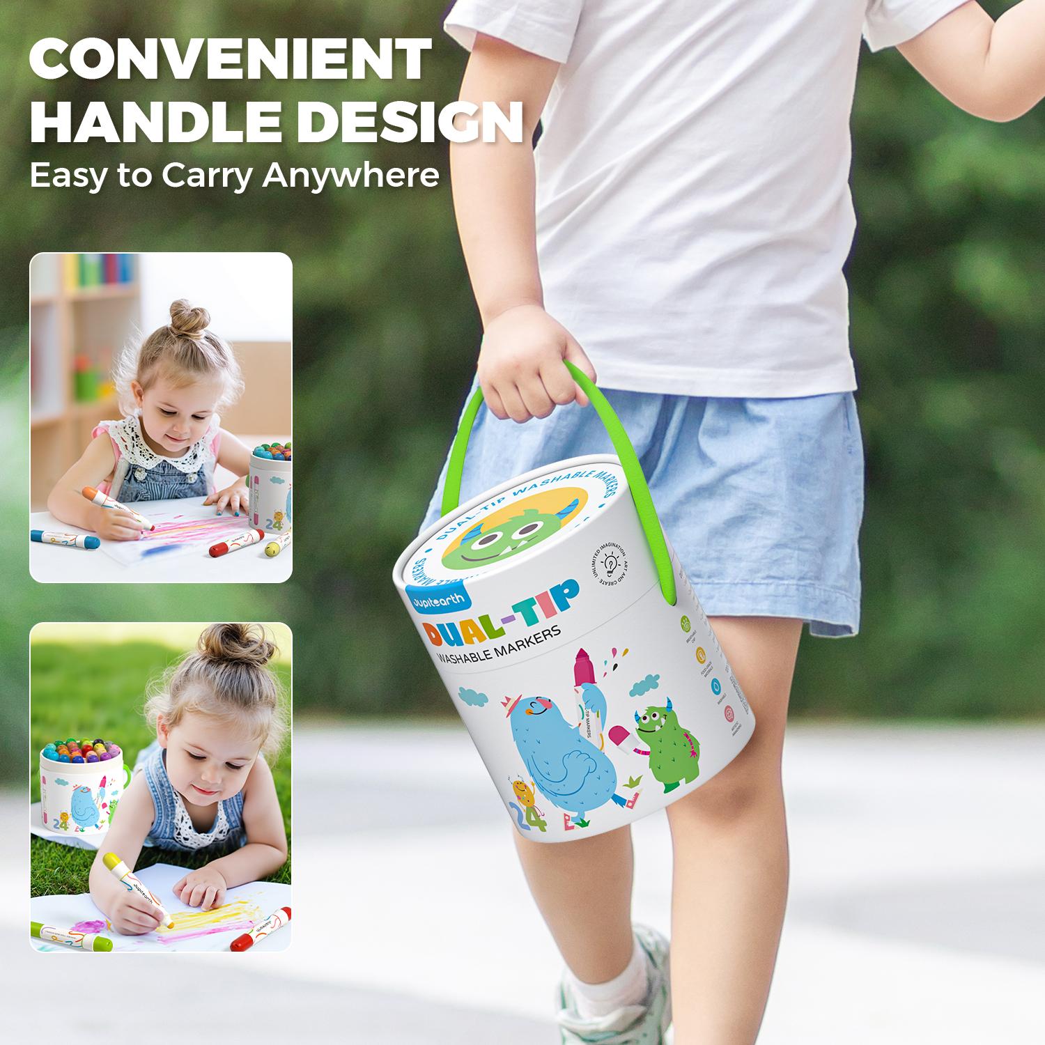 36/24/12 Colors Dual-Tip Washable Marker, Non Toxic Skin-Friendly Marker Pen, Jumbo Cone Tip 1-8mm Round Tip 2-5mm, Easy to Hold  for Kids Ages 3+ for Easter