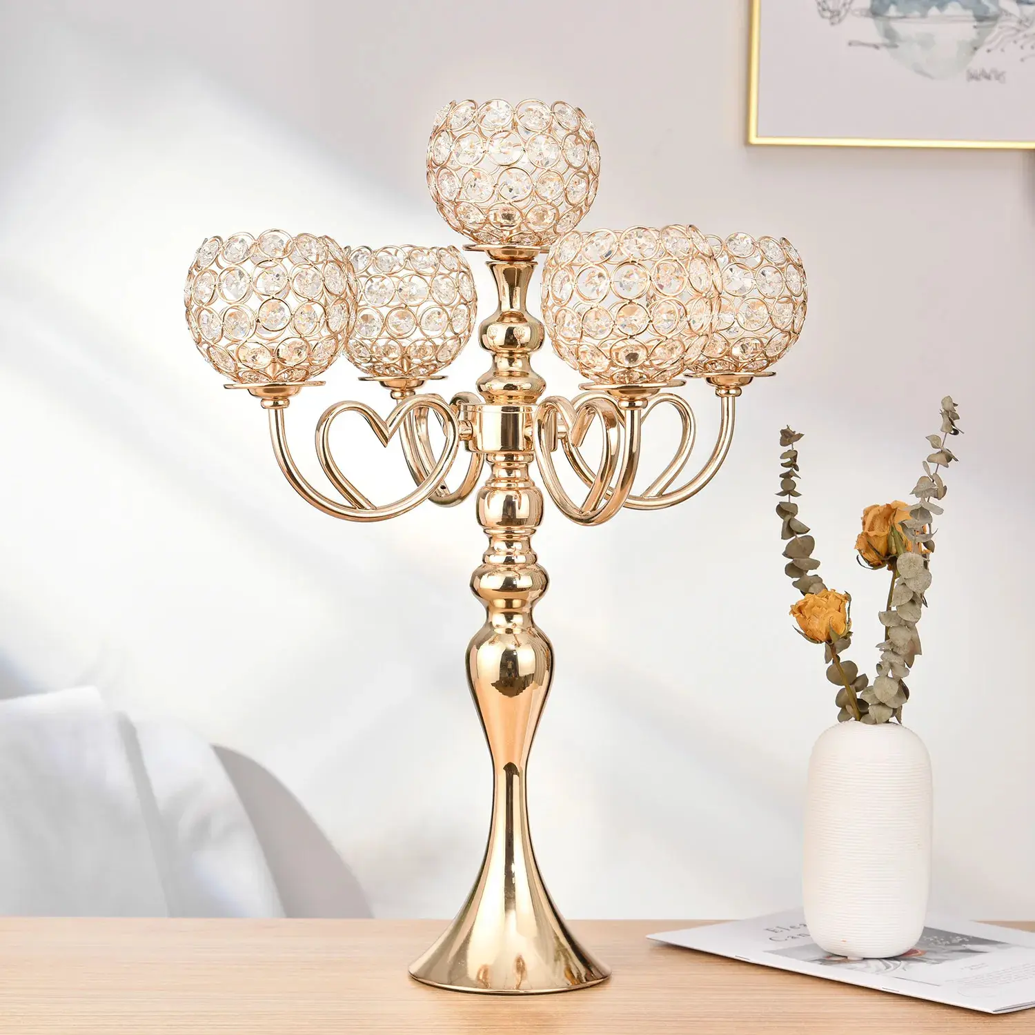 Vintage Metal 5-Arm Candlestick Holder, 21.45 Inch European Classical Home Decor, Metal Candle Holders, Wedding Party Christmas Halloween Autumn Festival Atmosphere Creator