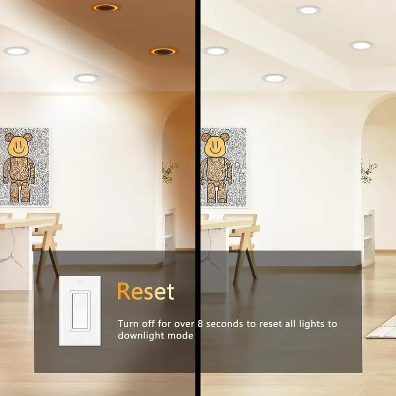 DAYBETTER 6 Inch LED Recessed Lighting Canless Ultra-Thin Wafer Downlight with Night Light Mode 5 Color Temperatures 2700K-5000K Dimmable 0-100% for Living Room Versatile Room Lighting Minimalist Light Fixture Slim Profile Lighting - Colorful Backlight