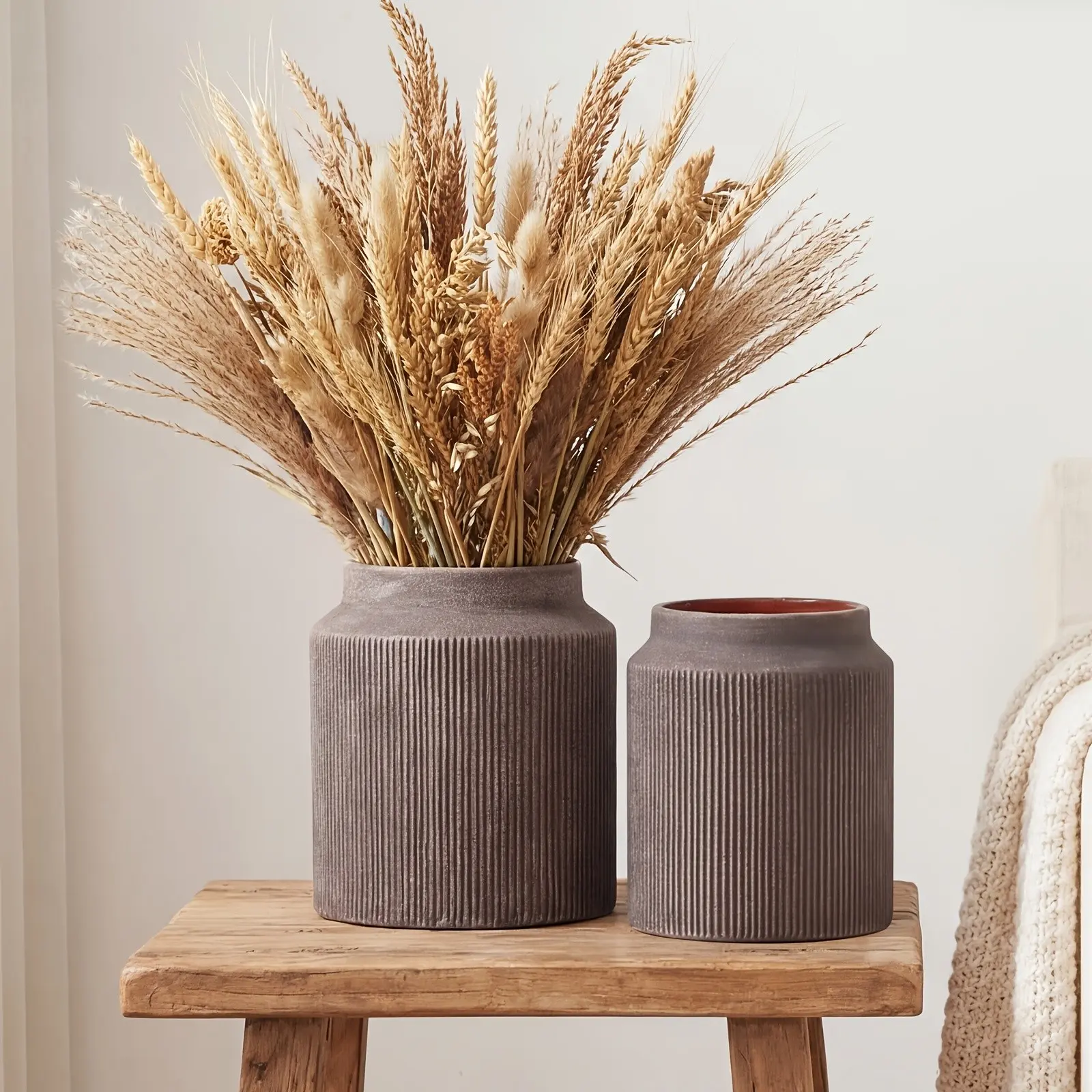 2pcs Ceramic Flower Vase, Rustic Ceramic Vase Home Decor, Brown Terracotta Pottery Vase, Decorative Vases for Table Mantle Fireplace Living Room Bathroom Wedding Centerpiece