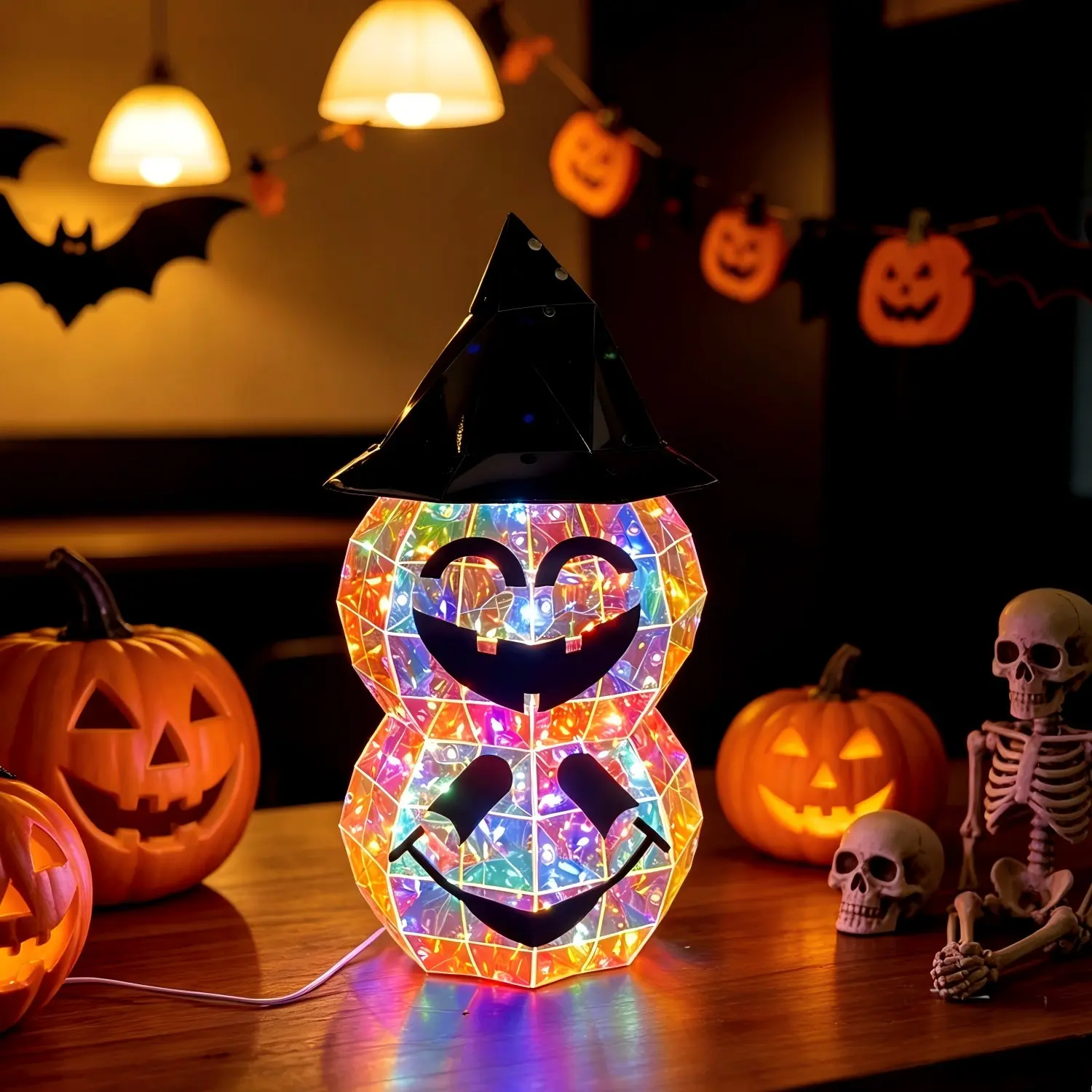Halloween Ghost Spooky Decoration Light, Laser Colorful Glowing Pumpkin Ornament, USB Powered Desktop Night Lamp, Bedroom, Study, Bar, Haunted House Party Decor